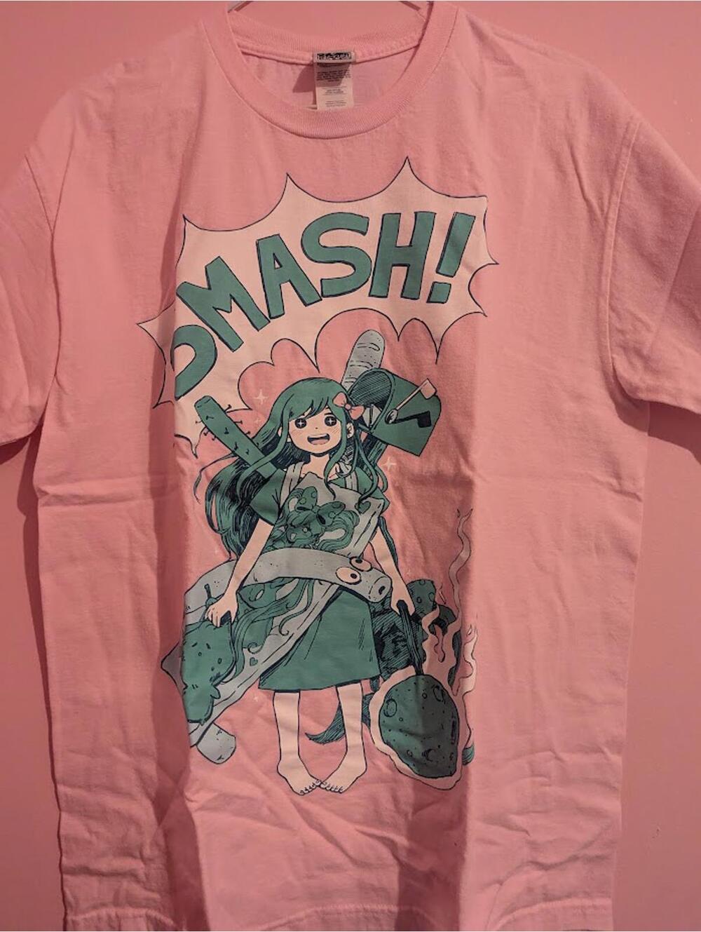 Omori game Aubrey SMASH! Pink and Teal Shirt
